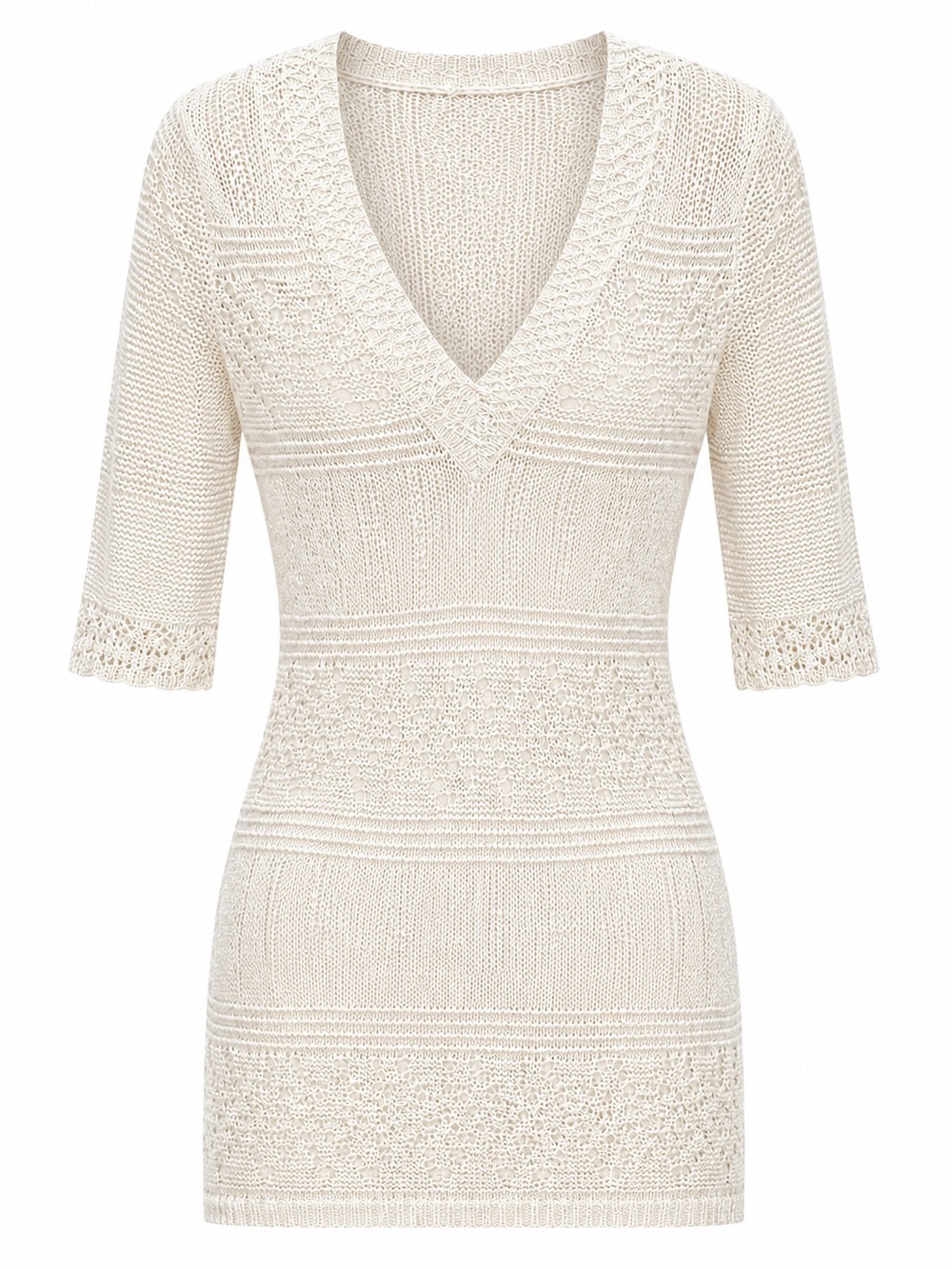 VERTIGO V NECK WHITE KNIT DRESS